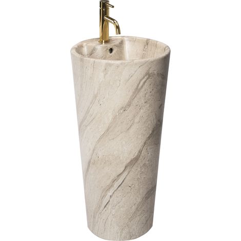 REA – Vasque autoportante lavabo 400mm – Finition imitation pierre – Céramique sanitaire – Hauteur 840mm – Trou de robinet 35mm
