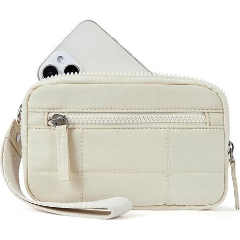 Mini sac à main plissé grille avec fenêtre transparente en PVC, pochette portefeuille dragonne (1/5)
