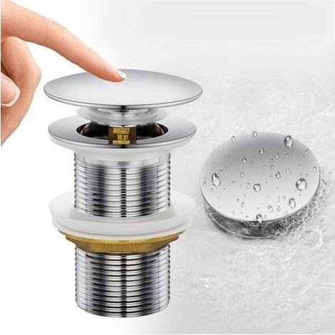 Bonde de Lavabo, Pop Up Bonde Lavabo Universel, Bonde d'évier essuyable et anti-débordement en laiton chromé G 11/4 pour Vasque Salle de Bain Avec Universel, 66 mm (1/5)