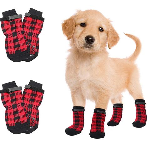 Lot de 4 chaussettes antidérapantes pour chien, costume de Noël doux et ajustable, protection des pattes (1/5)