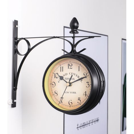 Horloge double face pour station, horloge de jardin rétro, fixation murale, noir (1/2)