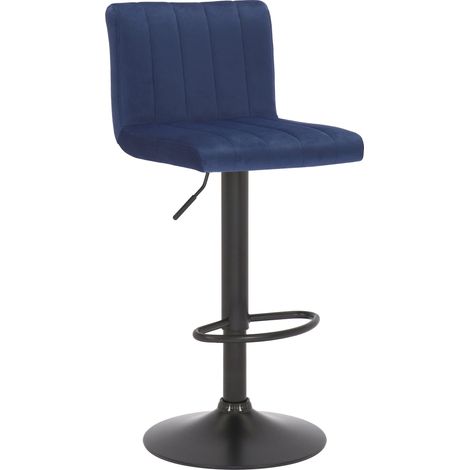 Sgabello da bar x1 seduta girevole regolabile in altezza cucita in velluto blu e metallo nero 100005000