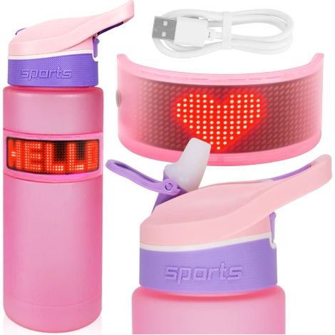 Alogy FitBottle™ 800ml Smart-Trinkflasche mit LED-Display, Bluetooth-Verbindung, Strohhalm, Motivationsfunktion und wiederverwendbar – Pink (1/5)