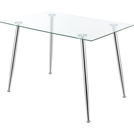 Table de salle à manger verre trempé acier 75 x 110 x 70 cm chrome (1/5)