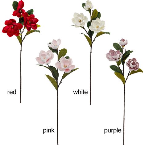 fleurs artificielles Yulan, tige longue, bouquet de fleurs artificielles, vase, composition florale pour la décoration intérieure, 3 boutons, rouge (1/5)