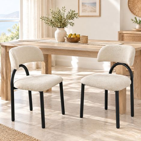 Pack de 2 sillas de comedor de tela beige, metal negro, 81,5 cm OKMYHOME (1/5)