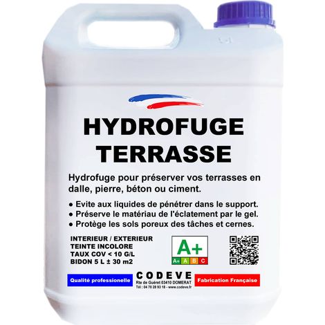 Codève Bois – Hydrofuge terrasse 5 L – Incolore pour travertin, béton, ciment, pierre – Protection contre les tâches et gel
