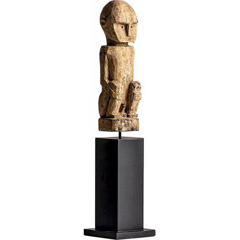 Sculpture Ethnique Patinée sur Socle Noir - Déco Intérieure - Noir, Naturel (1/4)