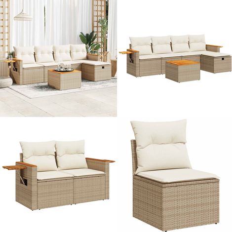 vidaXL Salon de jardin avec coussins 6 pcs beige résine tressée (1/5)