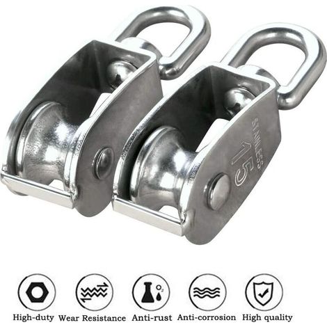 VURAHOME - Lot de 12 poulies 15 mm, ensemble simple de poulies M15 en acier inoxydable 304, ensemble simple de poulies pour cordes intérieures et extérieures - Capacité de charge 35 kg (1/4)
