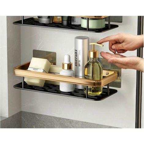 Support de Rangement Mural pour Douche - Aluminium Anti-Rouille - Sans Perçage - 13 x 30 x 5 cm - Pour Salle de Bain Humide - 1 Pièce (1/5)