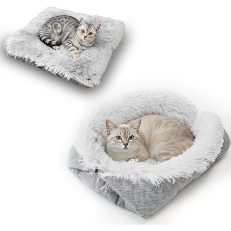 Lit pour Chat Chien 2 en 1 Coussin Moelleux pour Chien, Panier pour Chat Lavable, 60 x 50cm Dog Bed, Tapis pour Animaux Domestiques pour Cat, Puppy (1/5)