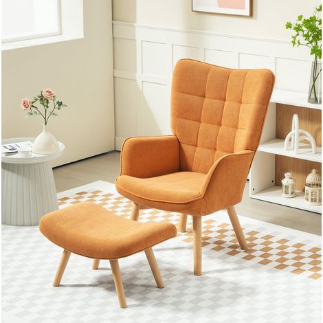 Ohrensessel mit Hocker, hohe Rückenlehne, 72 x 80 x 101 cm, Polyester, Braun HAVRYA (1/5)