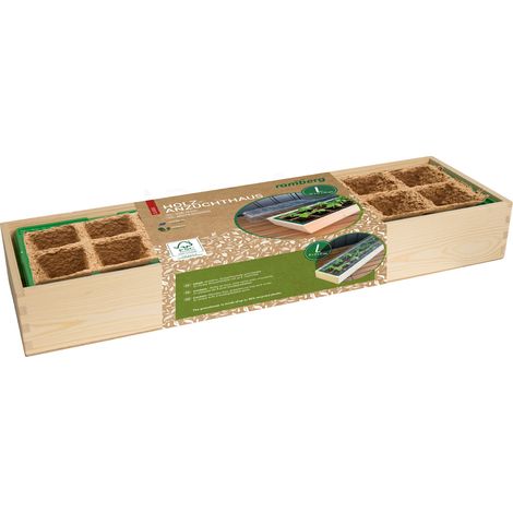 Romberg Holz-Anzuchthaus L 57x17x13 cm mit 16 Pots, FSC-zertifiziertes Holz (1/5)
