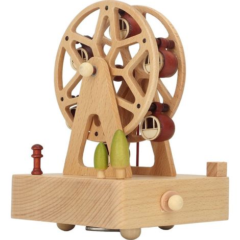 Boîte à musique en bois de hêtre, modèle grande roue, faite main, cadeau idéal pour Noël, un anniversaire ou la Saint-Valentin. Fond carré. (1/5)