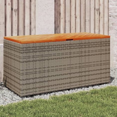 Boîte de rangement de jardin gris résine tressée bois d'acacia (1/5)