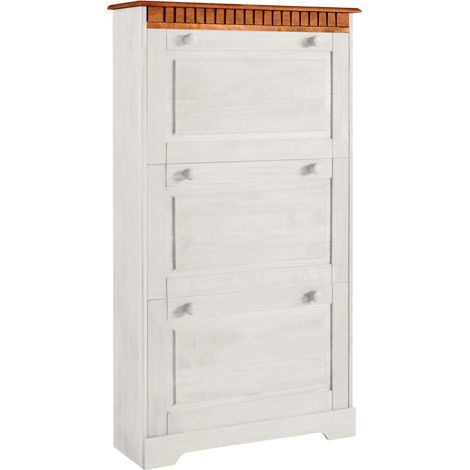 LisaCoffre à chaussures avec 3 portes battantes en pin laqué blanc (1/5)