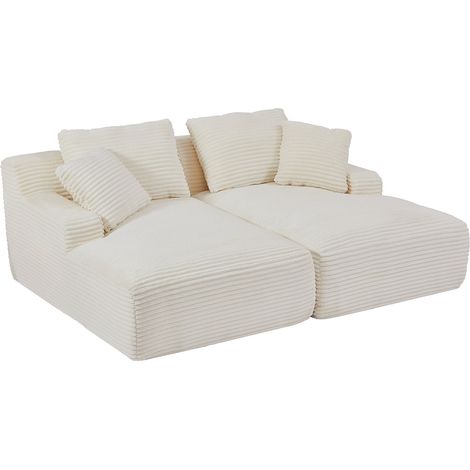 Divano 3 posti comfort con seduta profonda in velluto a coste larghe beige - DONILIA