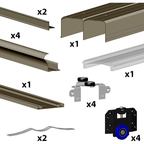 Slid'Up By Mantion – Kit coulissant SLID'UP 280 aluminium anodisé bronze pour 2 portes 18 mm – Rail 2 m – Charge max 50 kg – Installation au sol et plafond