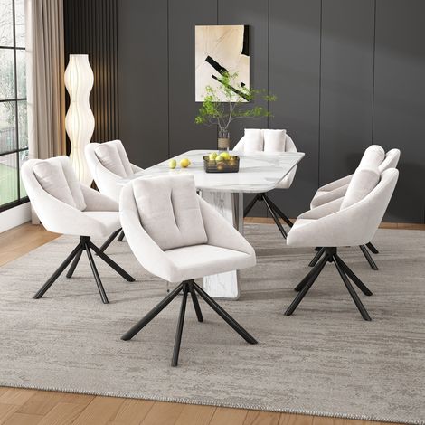 Sedia da pranzo girevole 59x65x79 cm in velluto beige con braccioli per soggiorno (1/5)