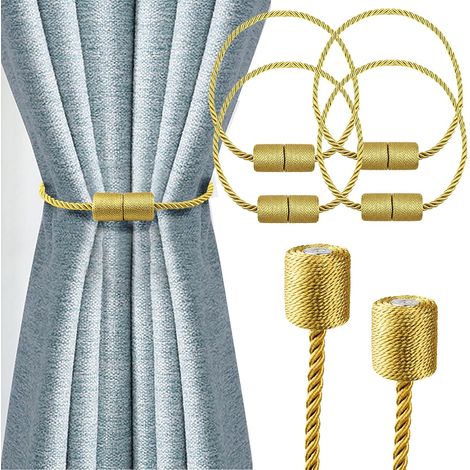 4 pièces Embrasses de Rideaux magnétiques Fortes Embrasses décoratives élégantes Embrasses de Corde Modernes pour Rideaux Retrays de Rideaux pour Rideaux (Or) (1/5)