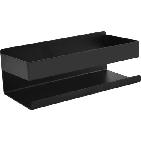 Estante para monedas de una sola capa, capacidad de carga de 15 kg, acabado negro mate, adhesivos resistentes a la corrosión para baño y cocina.