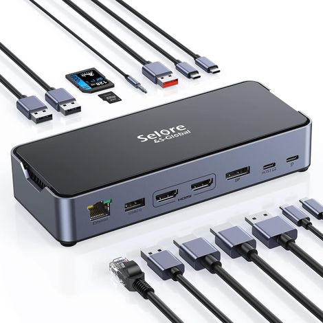 Station d'accueil USB-C PC Portable Double écran 15 en 1 Docking Station USB C Multiport pour Ordinateur Portable avec Triple HDMI HDMI DisplayPort, USB 3.1 10 Gbps, PD100 W (1/5)