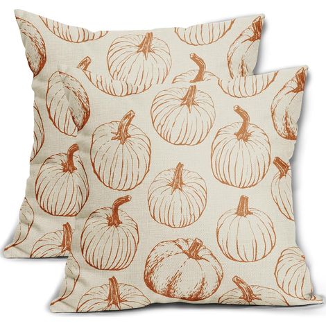 Lot de 2 housses de coussin automnales 45 x 45 cm - Motif citrouille orange brûlé Décoration automnale pour coussins d'extérieur, canapé et lit (1/5)