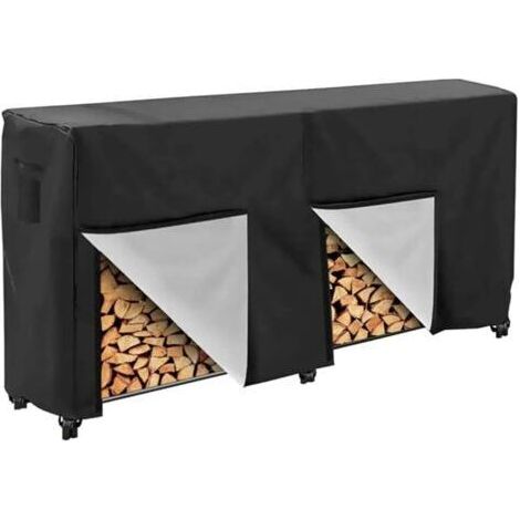Housse de protection for porte-bûches de jardin, anti-poussière, double porte, respirante, facile à installer, avec boucle, for extérieur et intérieur pour bois de chauffage,252×65×110cm (1/5)