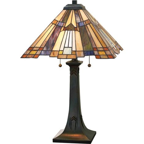 Lampada Da Scrivania Tiffany Inglenook Metallo Bronzo Valiant 2 Luci E27 (1/5)