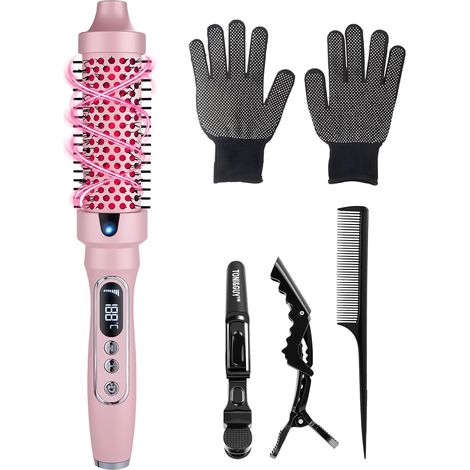 38 mm Thermal Brush, Thermal Brush for Natural Curls, Heating Brush for Digital Display, 5 Temperature Levels, for Waves, Curls and V (1/5)