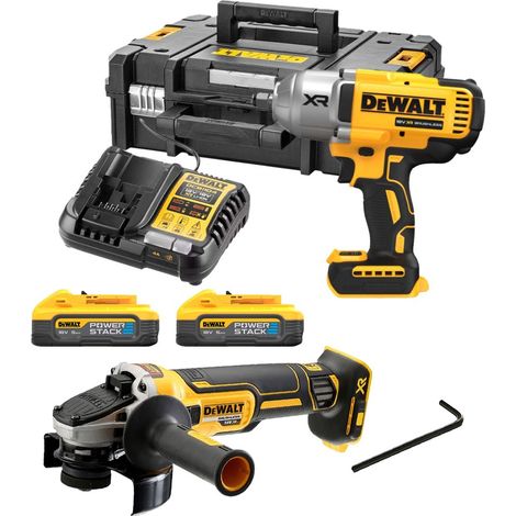 Dewalt 18v DCF900H2T XR High Torque Impact Wrench 1/2"" 2x Powerstack + Grinder (1/5)