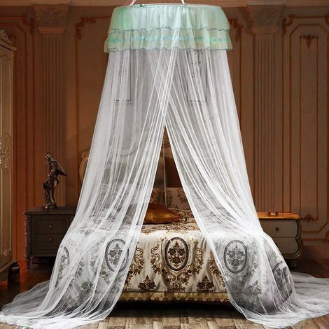 TAISHENGDA-Moustiquaire en maille de dentelle pour lit de fille Princess Design pour la maison et les voyages, avec des lumières, Blanc