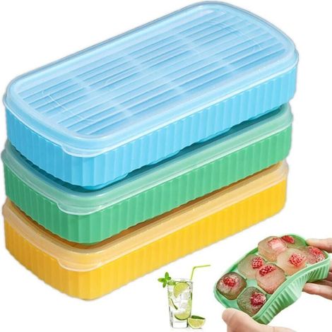 Set di 3 mini stampi per cubetti di ghiaccio con coperchio per cocktail, whisky o caffè, fondo in silicone flessibile, facile da staccare, senza BPA, riutilizzabili e impilabili (1/4)