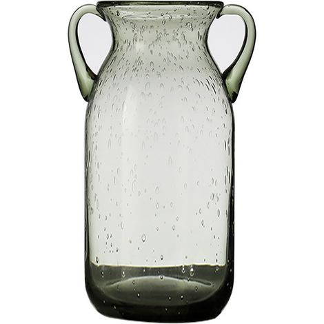 Jarrón de doble asa RAA-37C de cristal decorativo gris ahumado, 13,8 x 29,5 cm Jarrón moderno de diseño artístico (1/5)