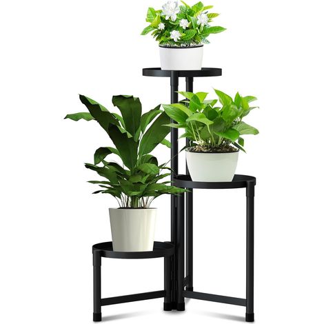 Support pour Plantes en Métal à 3 Niveaux – Étagère pour Pots de Fleurs en Fer Forgé, Support de Plantes pour Intérieur et Extérieur, Noir (1/5)