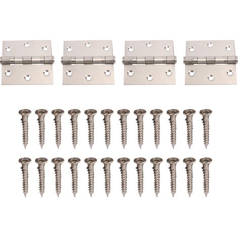 charnières de porte en acier inoxydable à paumelle avec roulement épais et angles carrés, 24 vis incluses pour portes de chambres d'hôtel en bois