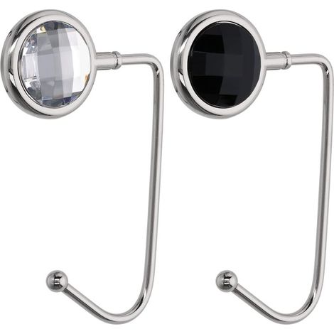 2 Pcs Handbag Hook - Rigid Zinc Aluminum Hanger - Bag Holder for Table Desk - Hanging Handbag Small Objects - Black-White-Silver