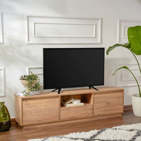 Dmora - Mueble de televisión Lovere, Aparador de salón, Mueble bajo para TV, Base de pared equipada, 160x30 h42 cm, Pino (1/5)