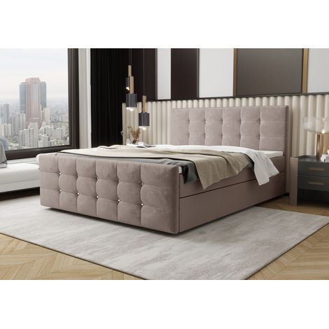 Lit Boxspring - Beige - 180x200 Cm - Lit Confortable - Lit Durable - Matelas À Ressorts Bonnell (1/5)