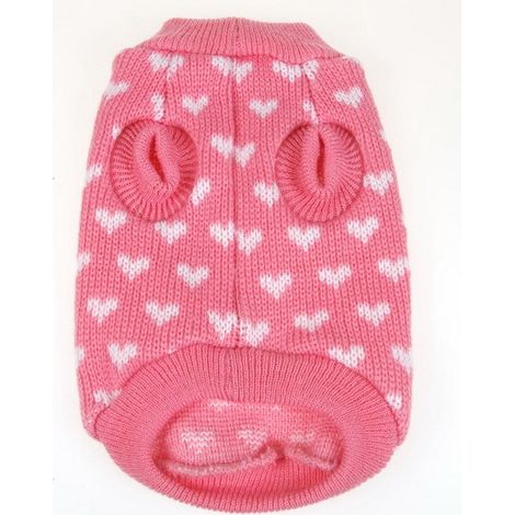 Jersey de punto con estampado de perro, prenda cálida y suave para mascotas, adecuada para gatos y perros pequeños (rosa, talla S) (1/4)