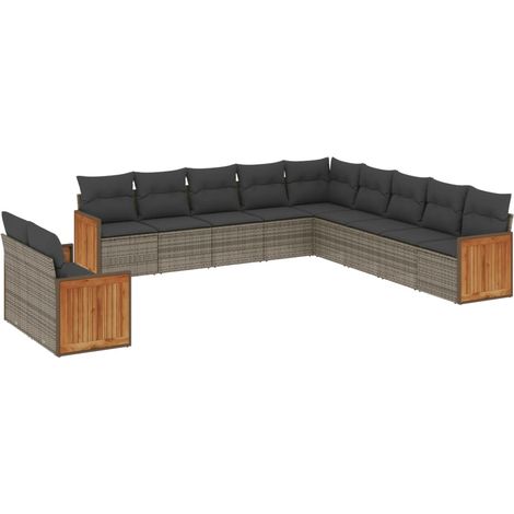 vidaXL Set Divani da Giardino 11 pz con Cuscini in Polyrattan Grigio (1/5)