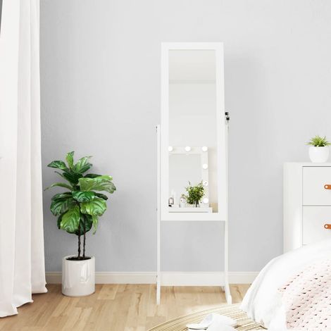 Mirror Jewellery Cabinet with LED Lights Free Standing White vidaXL (1/5)