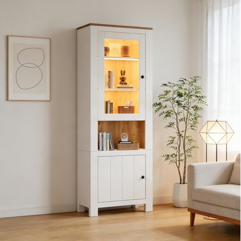 Meuble rangement vitrine 70x40x188 LED blanc OKMYHOME (1/5)
