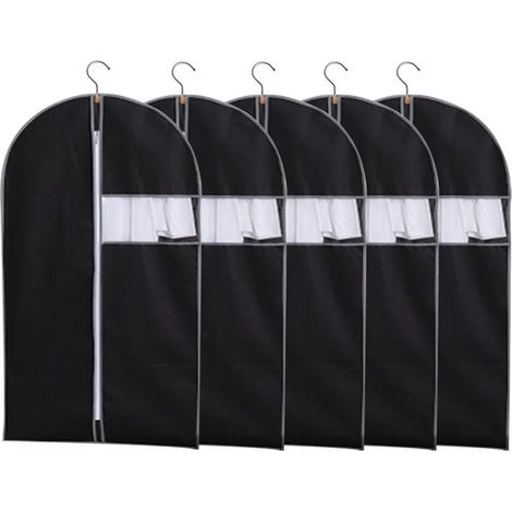 Lot de 5 housses de rangement, tissu non tissé, fenêtre transparente, fermeture éclair, pour costumes et vêtements（Q3 : Nouveaux produits pour le mois d'août） (1/5)