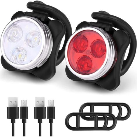 LED bike light, rechargeable front and rear light kit, waterproof and shockproof LED headlamp, compatible with mountain bikes, bicycles and strollers. (1/4)