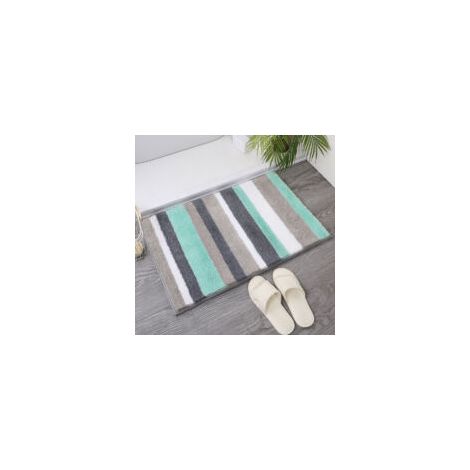 Tappetino da bagno antiscivolo, tappeto da bagno in microfibra a righe, assorbente a pelo lungo, lavabile in lavatrice - 50 x 80 cm, verde/grigio - Crezuo