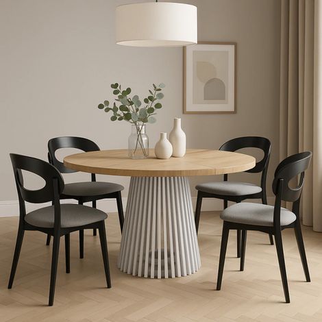 Ruston Round Extendable Table with Slats 100cm to 200cm - Gold Craft Oak / White (1/5)