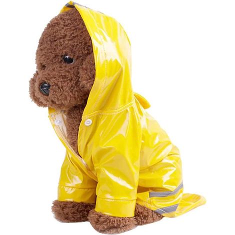 impermable Extrieur Pour Chiot Avec Capuche (jaune) Veste Impermable Pu Impermable Rflchissant Vtements Pour Chiens Et Chats (1/5)