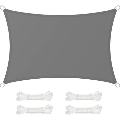 Voile d'Ombrage 2 x 3 m, Hydrofuge Colonne d’Eau de 665 mm, Polyester Anti-déchirure, Protection UV 93%, Terrasse, Jardin, Balcon, Rectangulaire, Cordes de 2 m, Gris Anthracite (1/5)